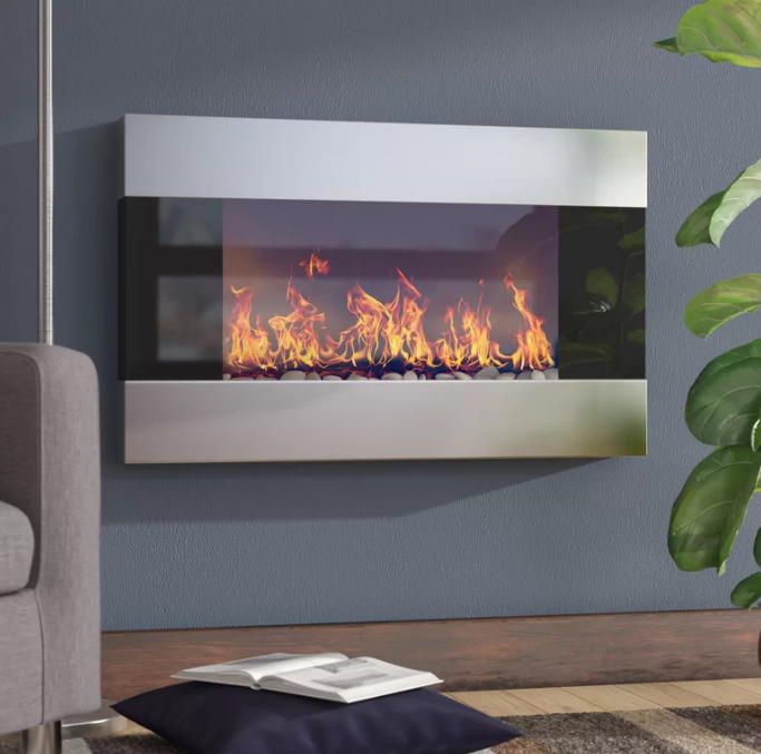 Electric wall mounted fireplace. For details, see Wayfair.com