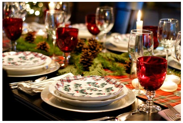 Winter green and plaid Christmas theme tablescape source