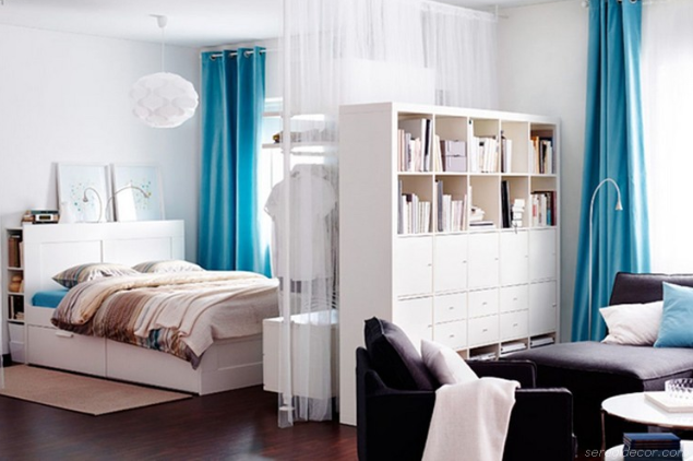 Bookcase divider in studio apartment source