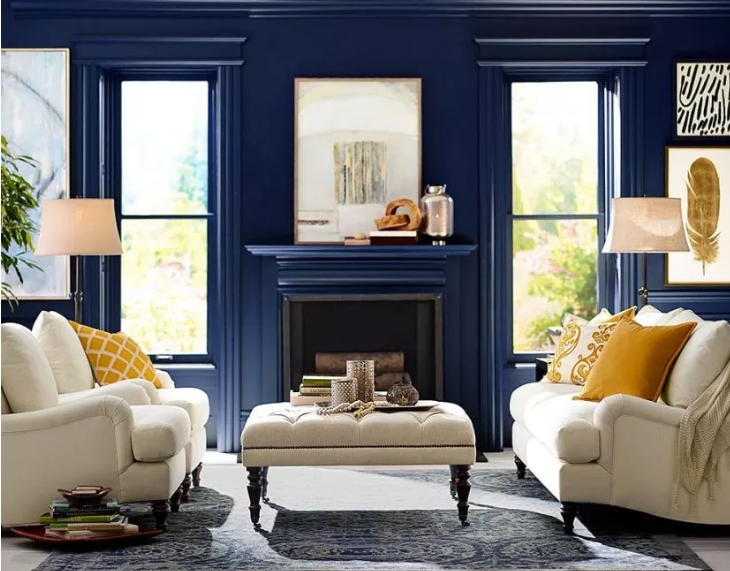 Ablue-wall room originally on Pottery Barn source