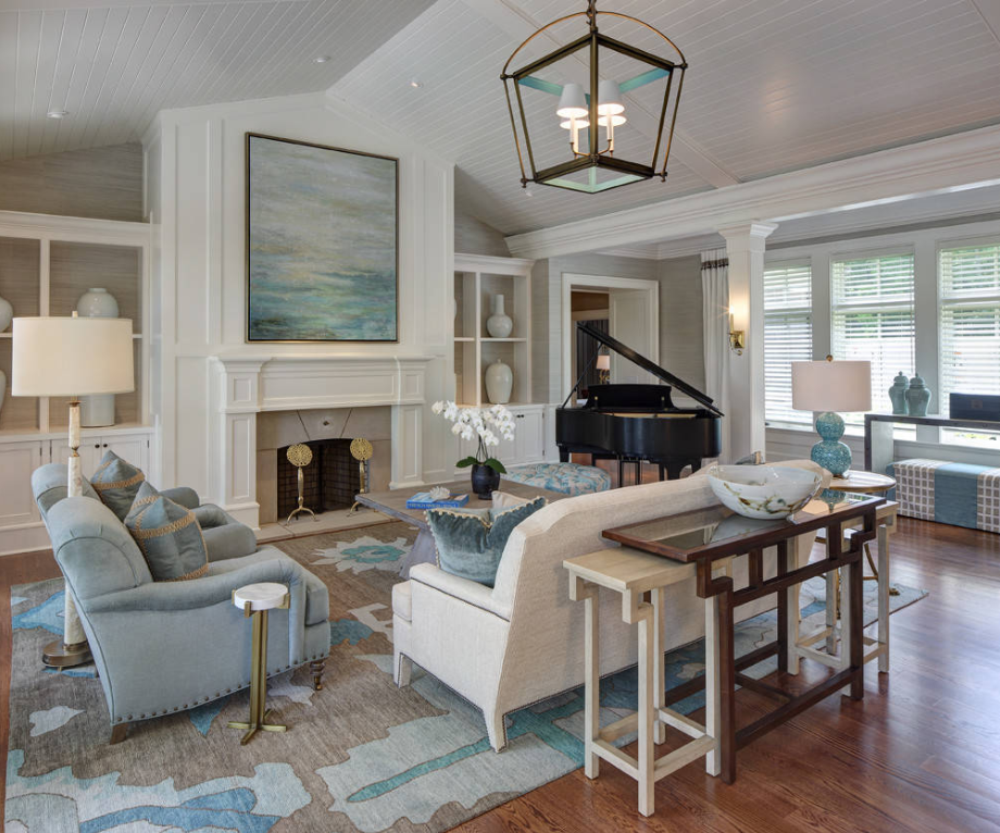Blue and White living room by W Design Interiors on Houzz