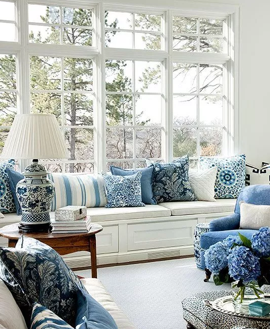 Blue and white room with blue as accent color from The Blue and White Home