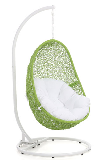 Green pod swing on white base from Zuri Furniture