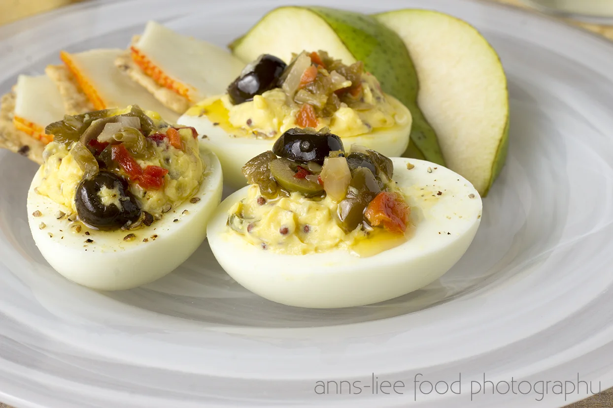 hard-boiled eggs stuffed with olive muffalata
