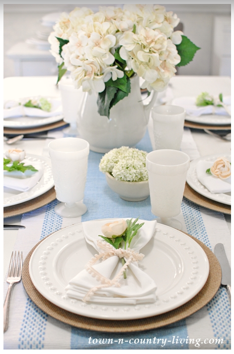 Light blue and white spring/summer table setting source