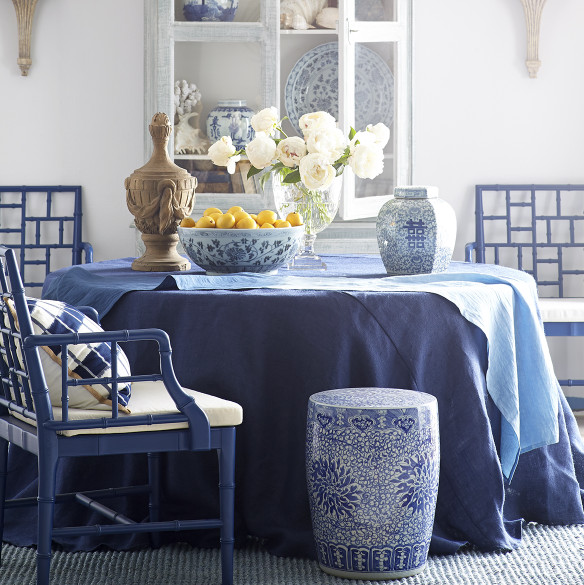 Blue and white dining decor source Wisteria