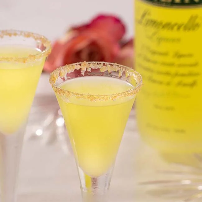Chilled Limoncello with brown sugar rim