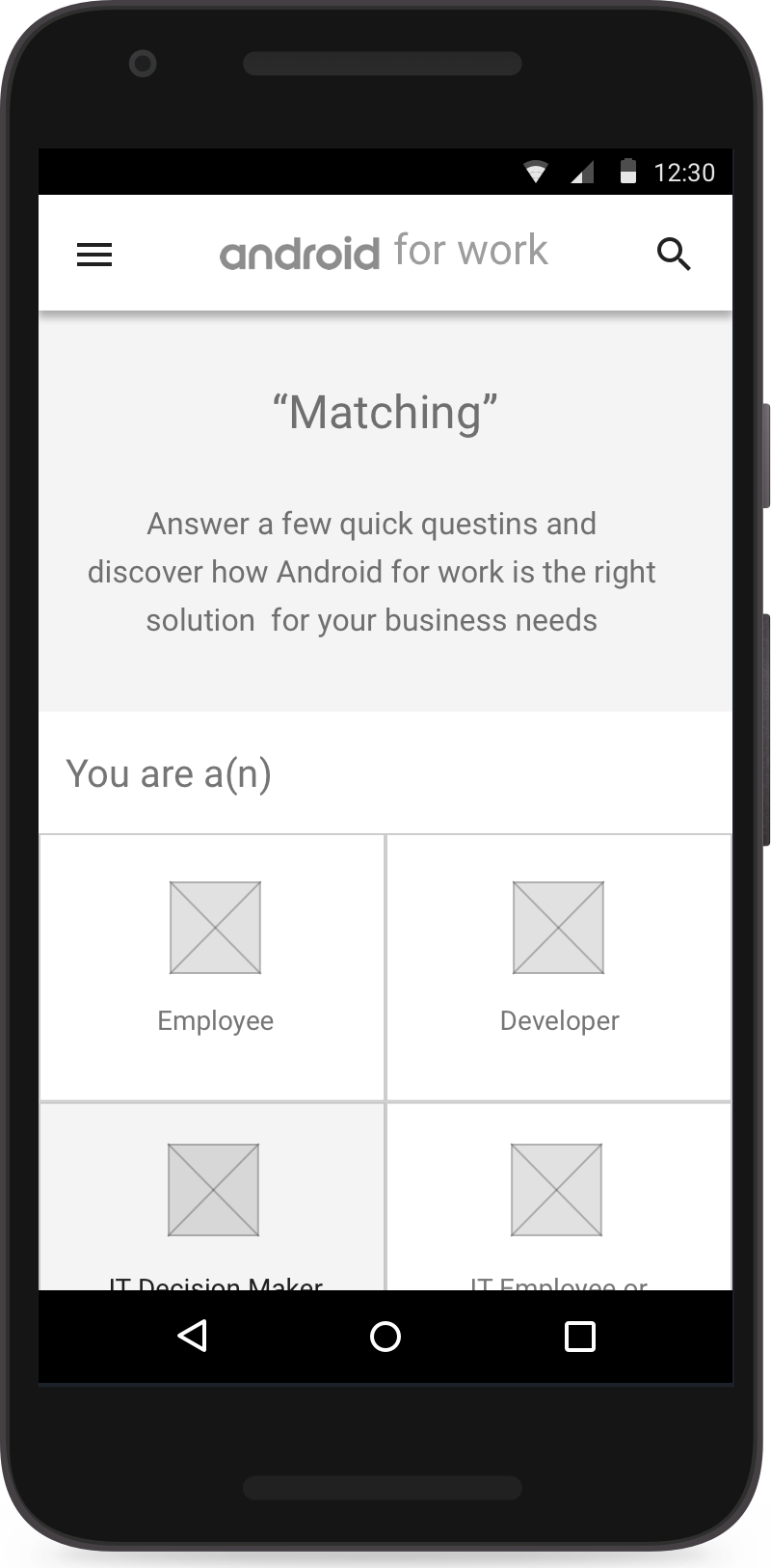 Android for Work Mobile Wireframe