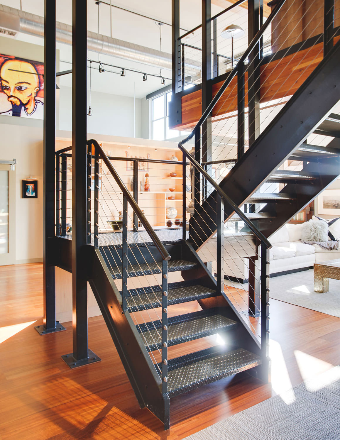 This metal staircase is the epitome of industrial interior design.