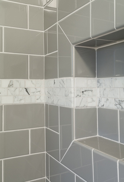 Gray Subway Tile With Marble Detail