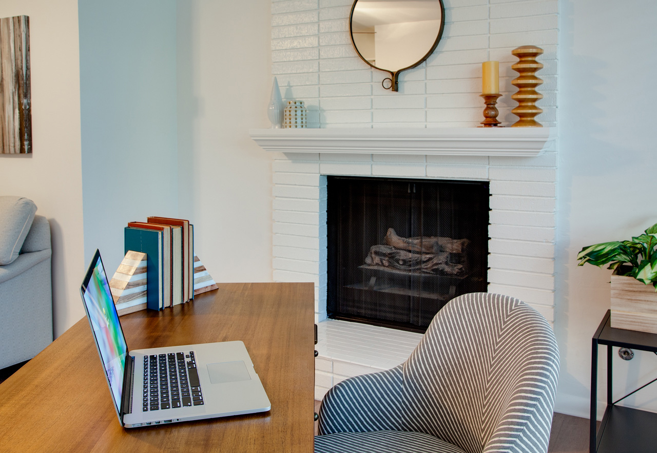 Midcentury White Brick Fireplace