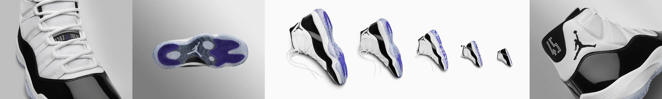The original images — we were provided with these set of still images to work around, and come up with an animation that advertises the Air Jordan XI Concord launch, as well as Nike SNKRS app.