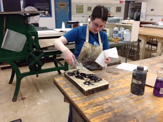  Before I can print the stone, the protective coating on the image has to be removed with solvent and a little elbow grease. 