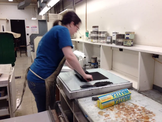  This is the super thick ink used for lithography being laid out and put on a roller. 