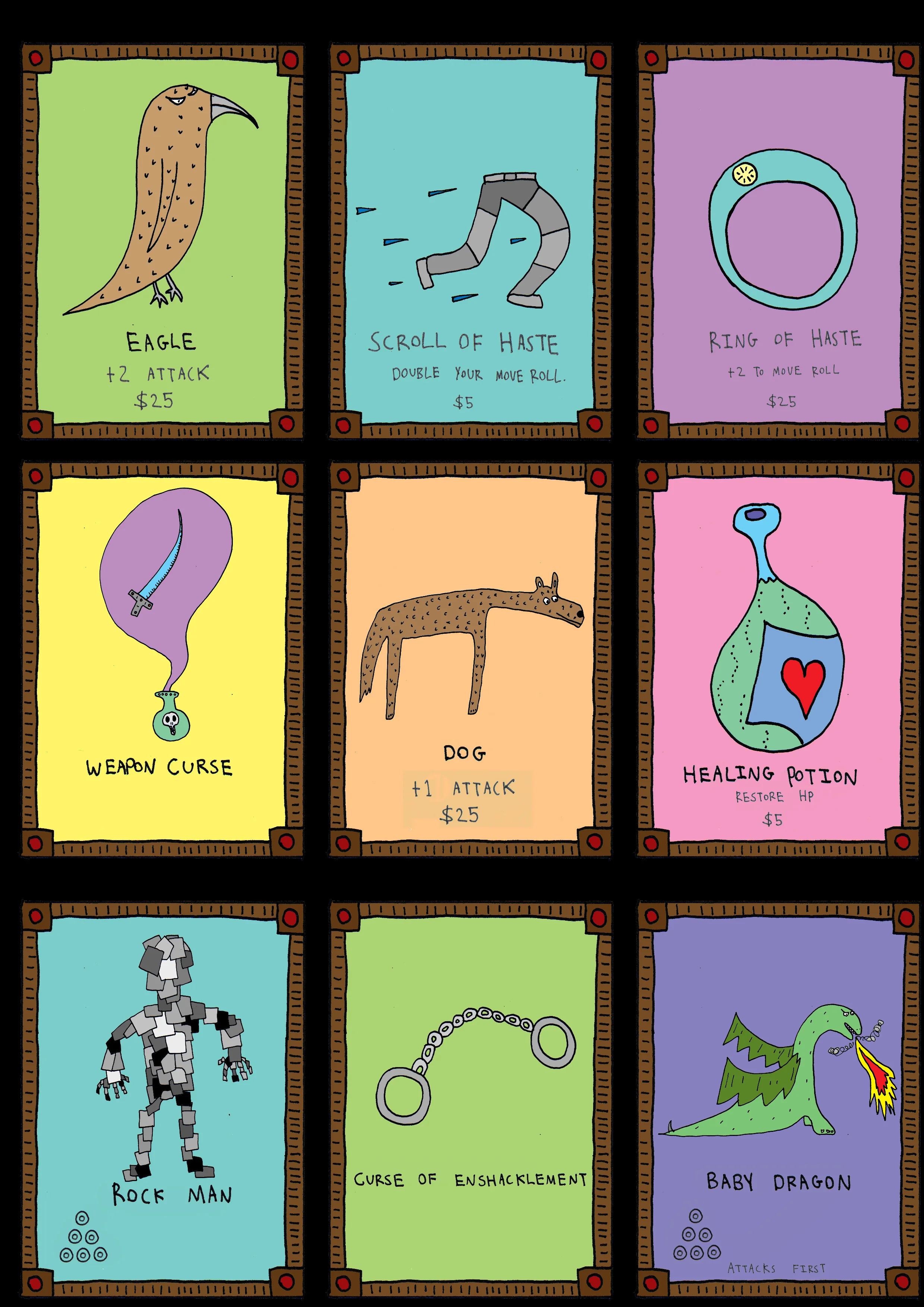 Here are some of the cards from a board game me and my cousin tried to make... Unfortunately the game was too boring for us to mass produce