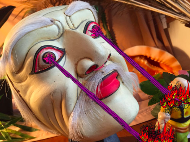 Red Beard gets burnt. From the video 'Journey of the Sacred Crystal'
