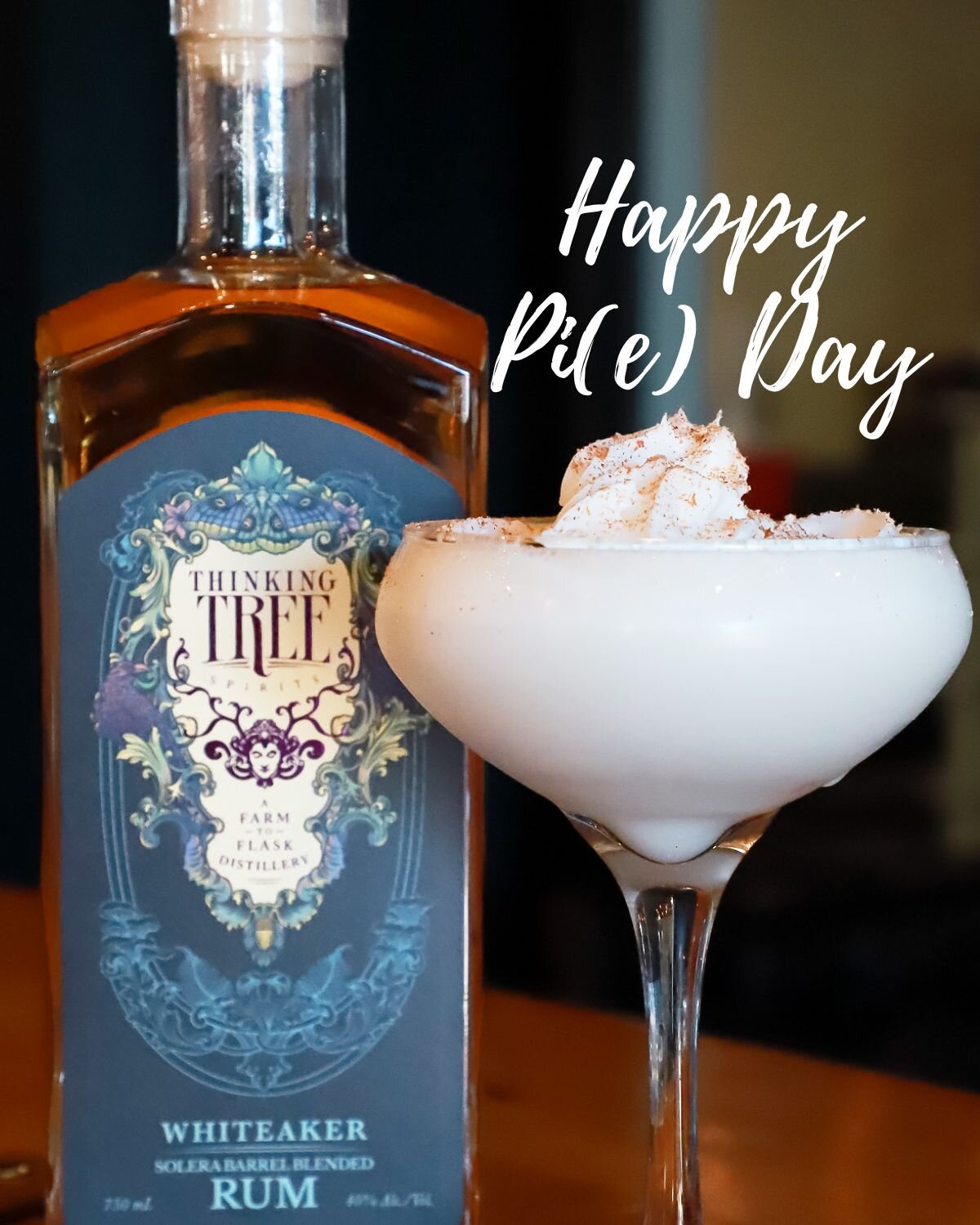 Happy National Pi Day 🥧✨! Celebrate by trying our drink of the week, The Boston Cream Pie, featuring our Whiteaker Rum. Cheers to the sweet side of &pi;! #thinkingtreespirits #NationalPiDay