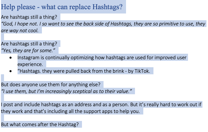HELP - what can replace Hashtags?