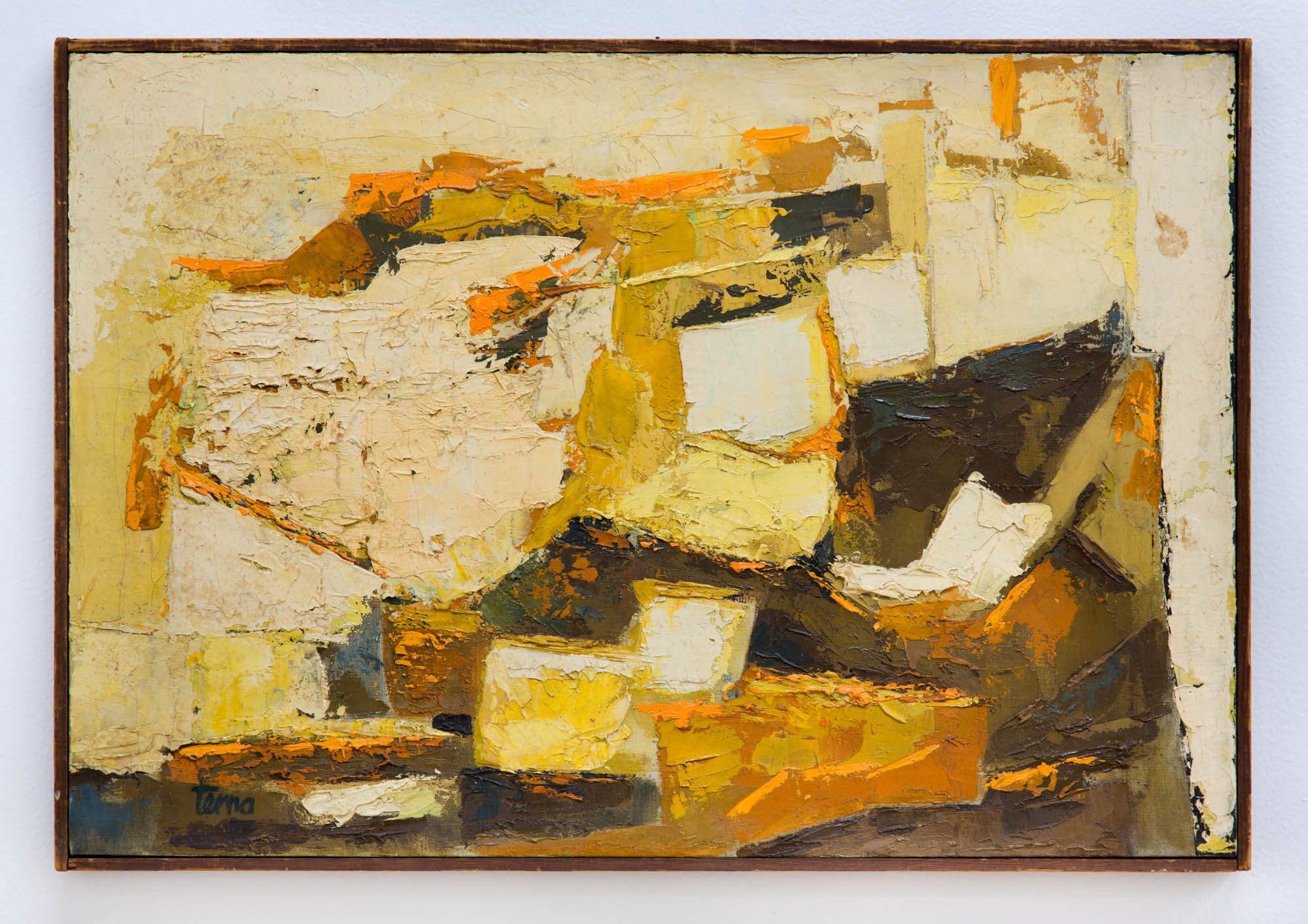   Houses on Cliffs , 1960, Oil on canvas, 15 x 22 in 