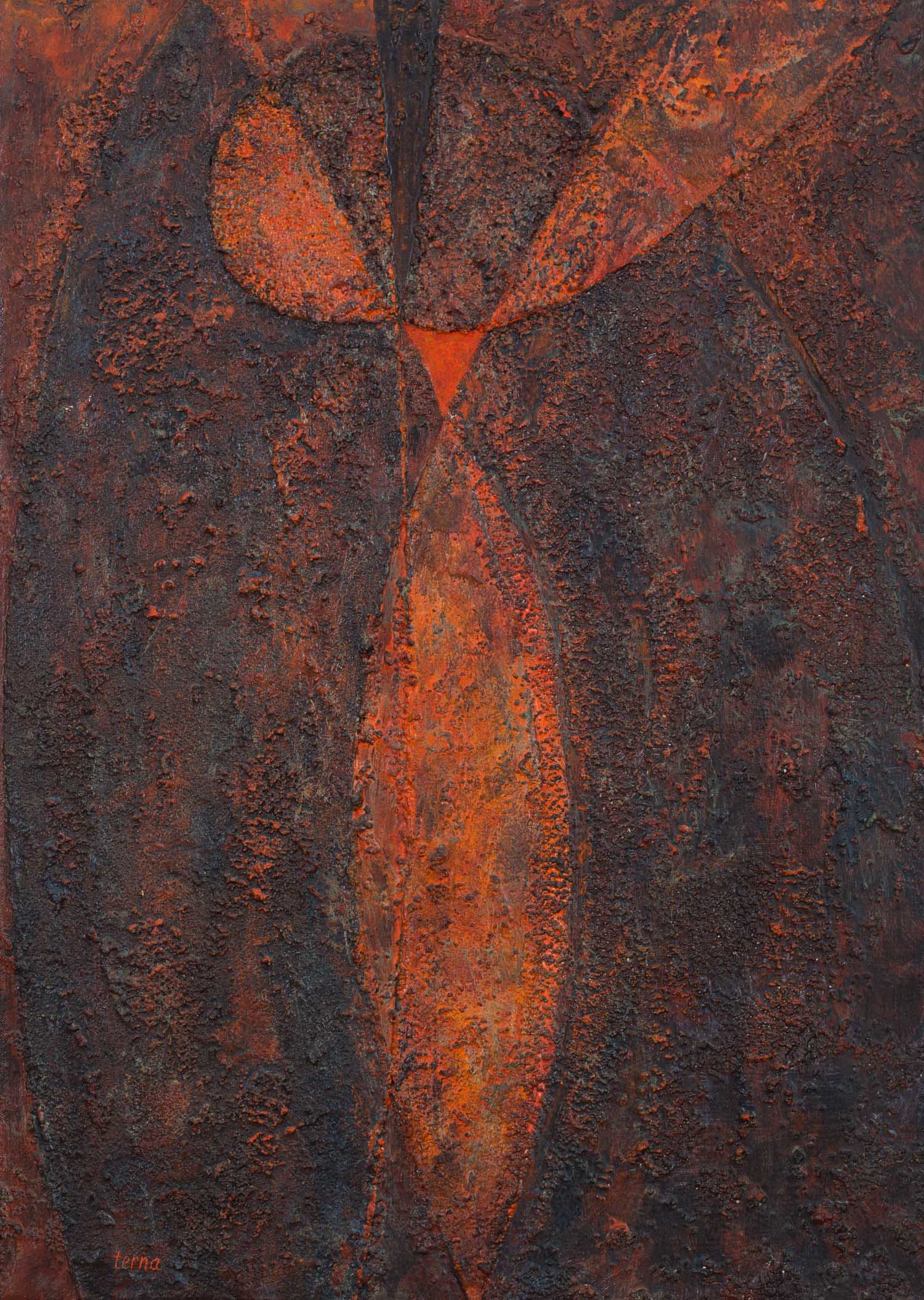   United by Fire , November 1984, Acrylic and aggregate on canvas, 28 x 20 inches, Collection of United States Holocaust Memorial Museum 