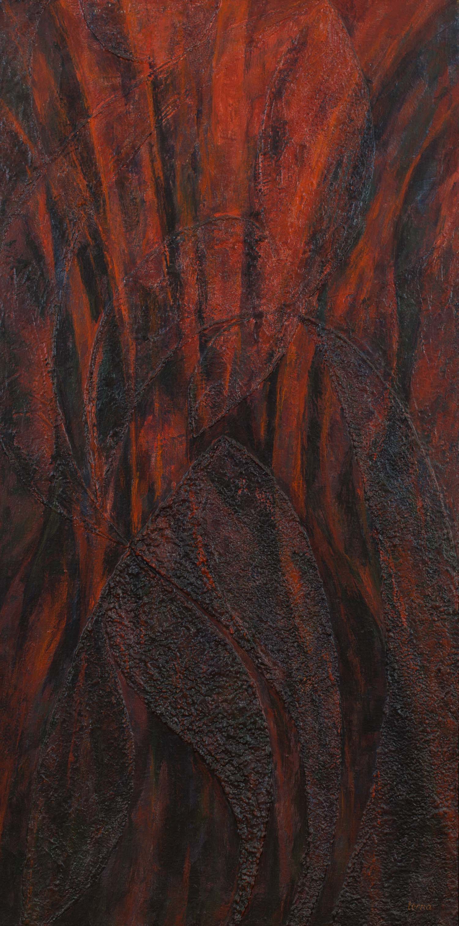   Flames to the Very Sky , August 1983, Acrylic and aggregate on canvas, 48 x 24 inches, Collection of United States Holocaust Memorial Museum 