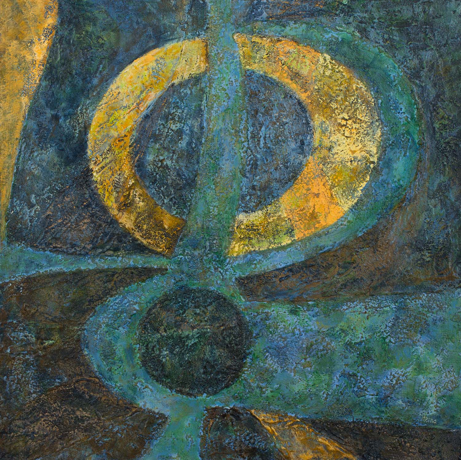   An Affinity for Circles  ,&nbsp;Dec. 1985,&nbsp;Acrylic and aggregate on canvas, 30 x 30 inches  