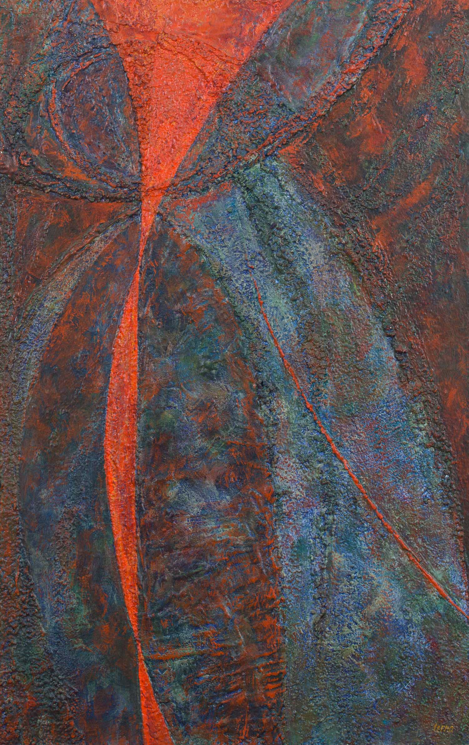   The Burning Edge  ,&nbsp;Nov. 1982,&nbsp;Acrylic and aggregate on canvas, 38 x 24 inches  