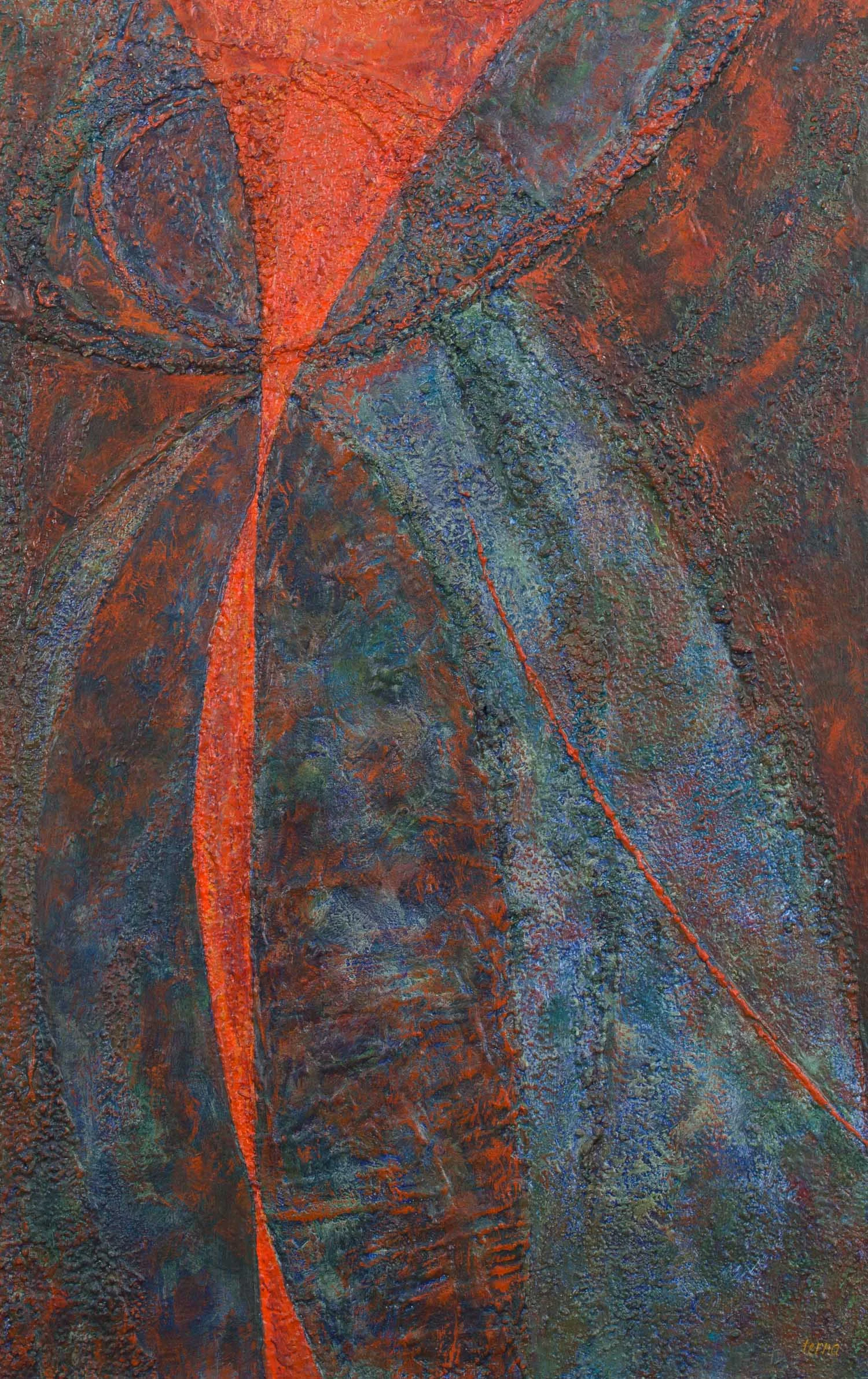 The Burning Edge , Nov. 1982, Acrylic and aggregate on canvas, 38 x 24 inches