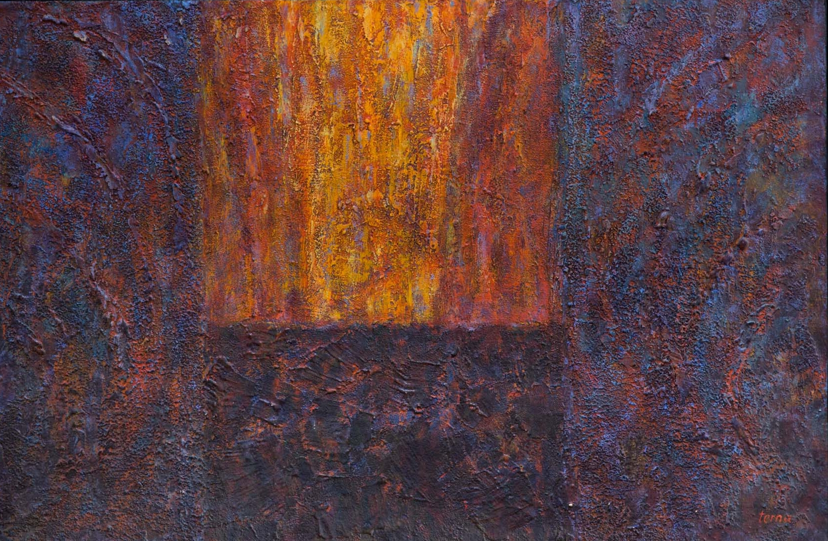   Reign of Fire,  &nbsp;November 1982, Acrylic and aggregate on canvas, 20 x 30 in  