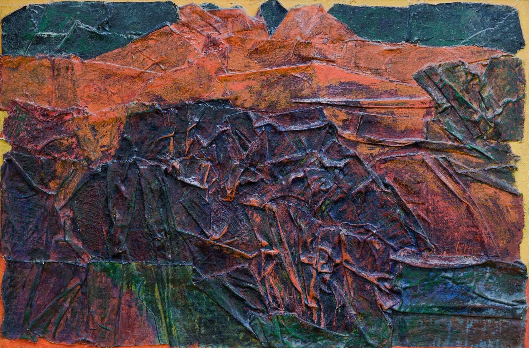   Craggy Cliff , July 1966, Canvas construction and acrylic on masonite, 24 x 36 in 