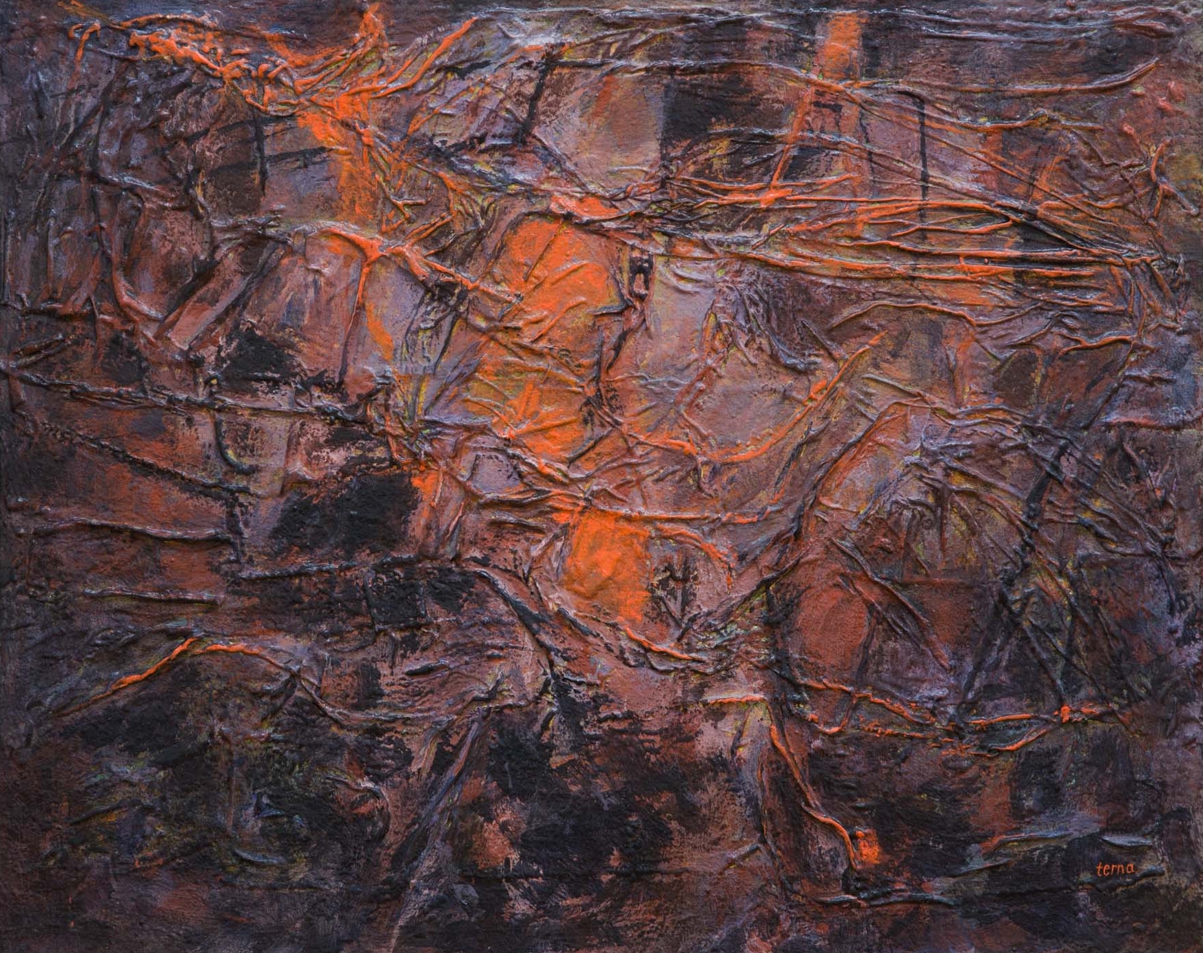   A Persistence of Embers , August 1973, Acrylic and aggregate on canvas, 24 x 30 in, Collection of United States Holocaust Memorial Museum 