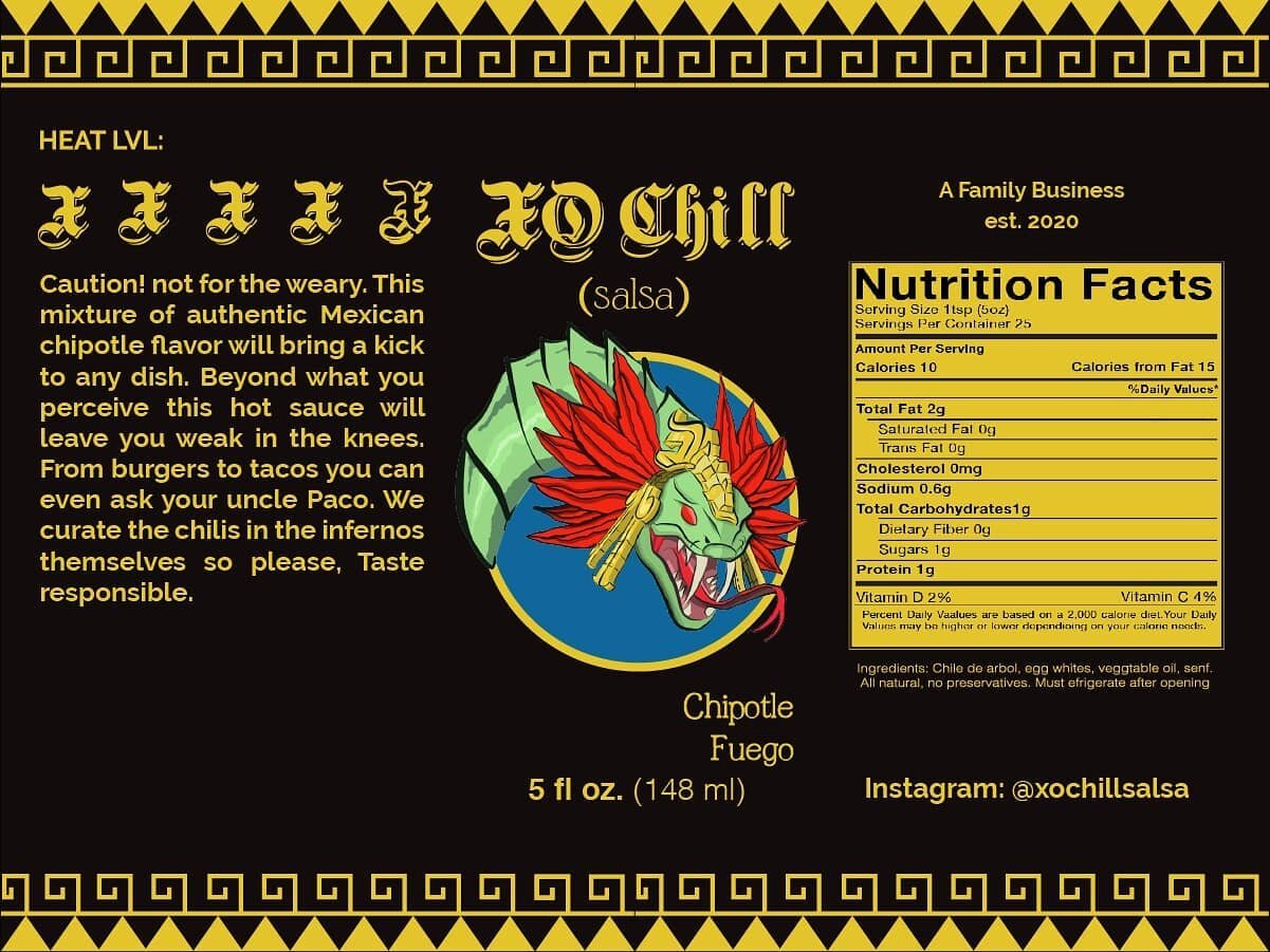 Packaging art made for @xochillsalsa. Coming soon. Follow them for your hot sauce needs.