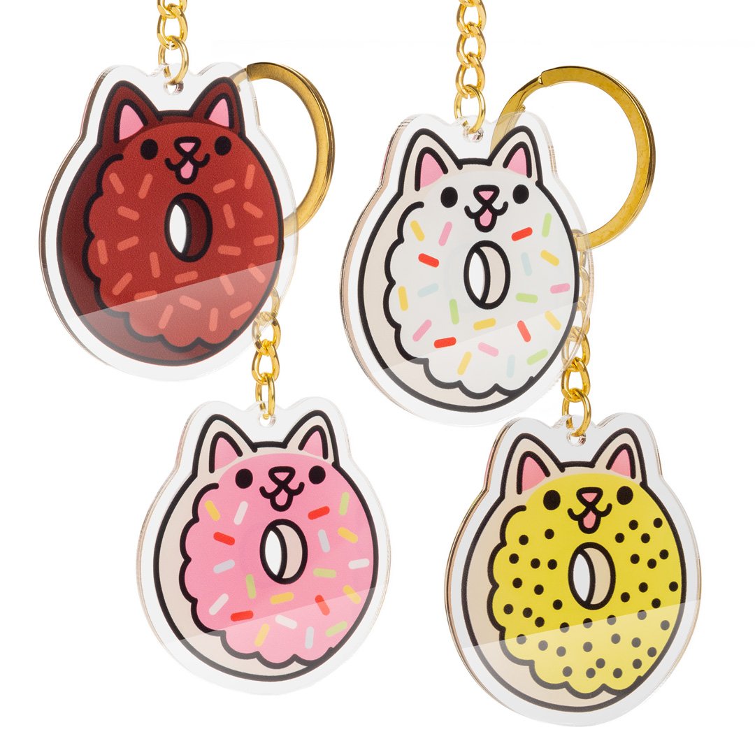Sprinkle Donut Cat Keychain: Rainbow, Triple Chocolate, Lemon Poppyseed, or Strawberry Rainbow