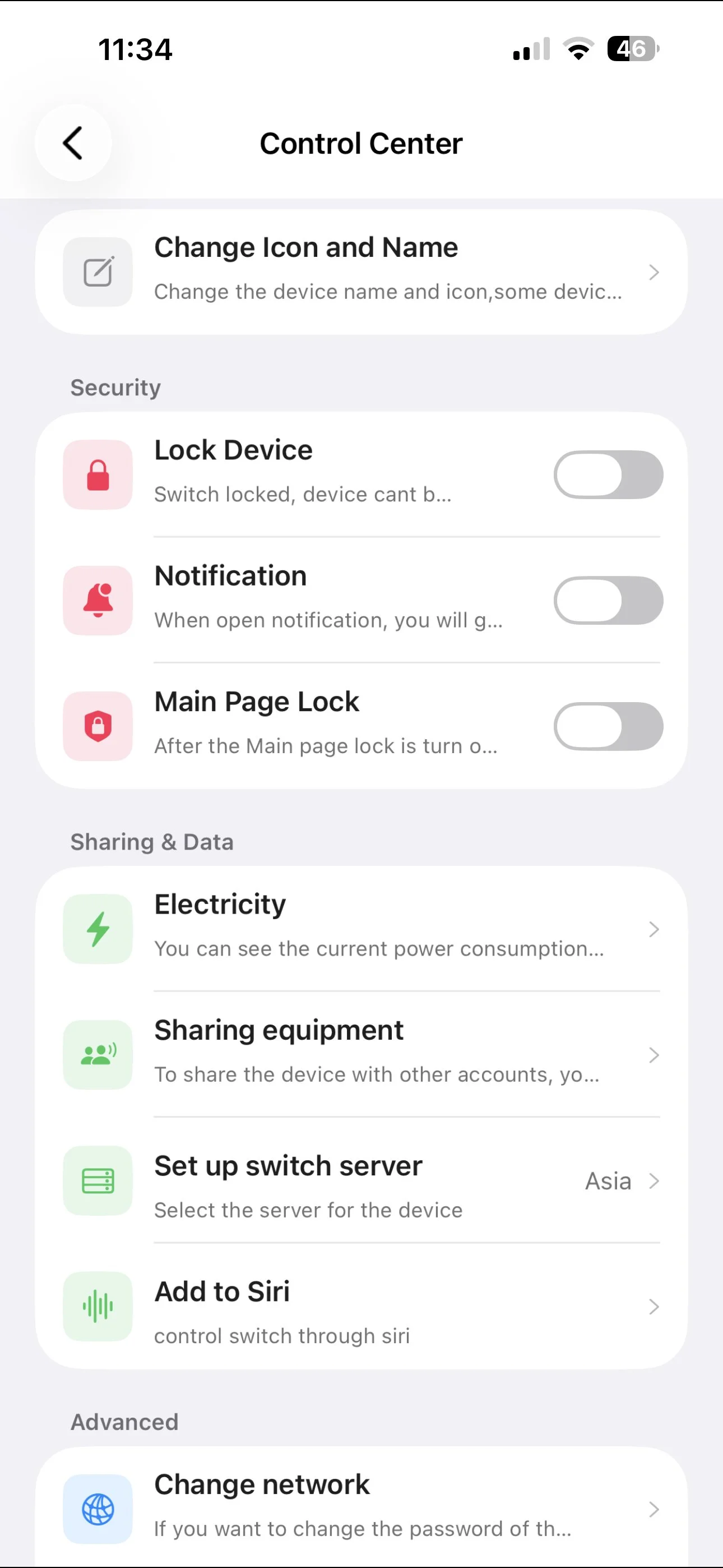 Ctec app device control centre with room editing, notifications, device sharing and Siri settings