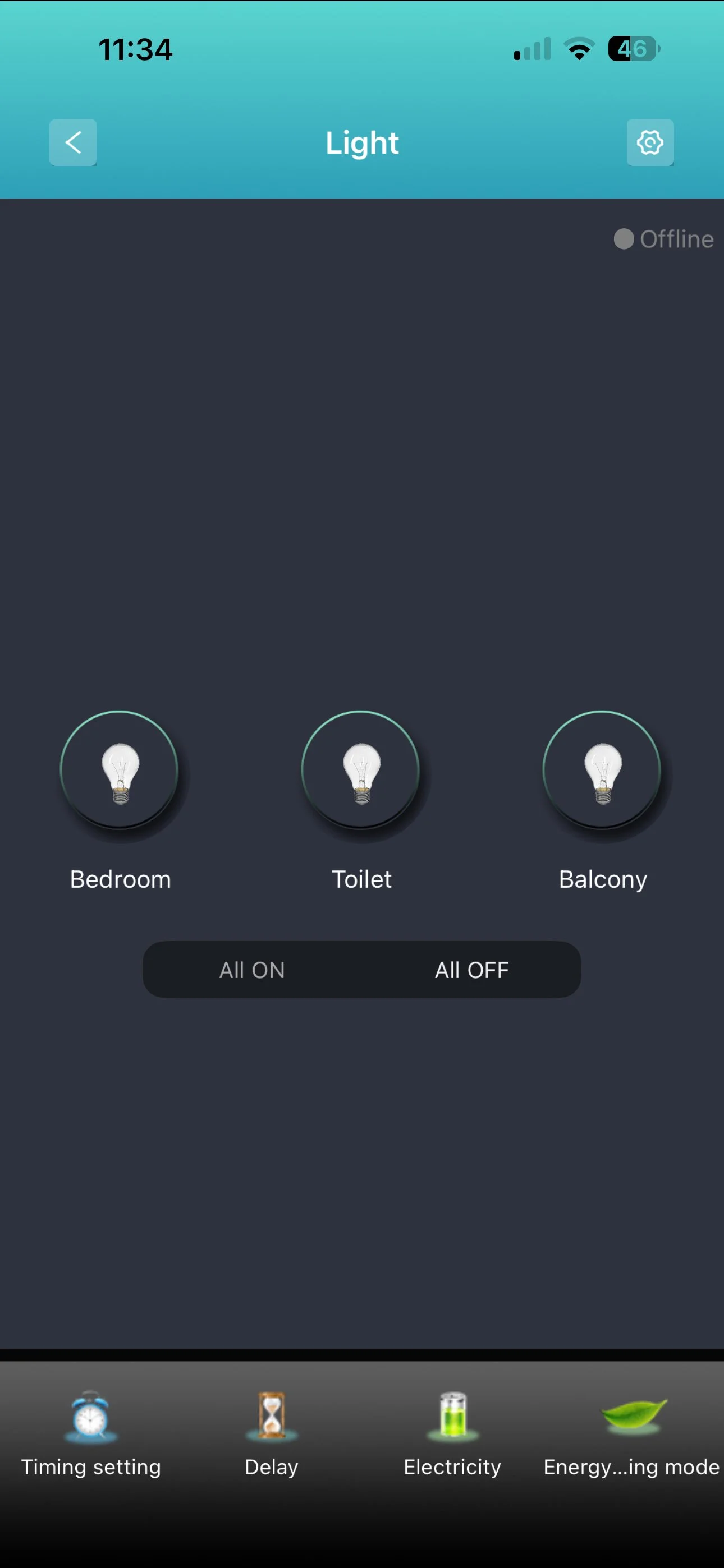 Ctec app light control screen for bedroom, toilet and balcony lights