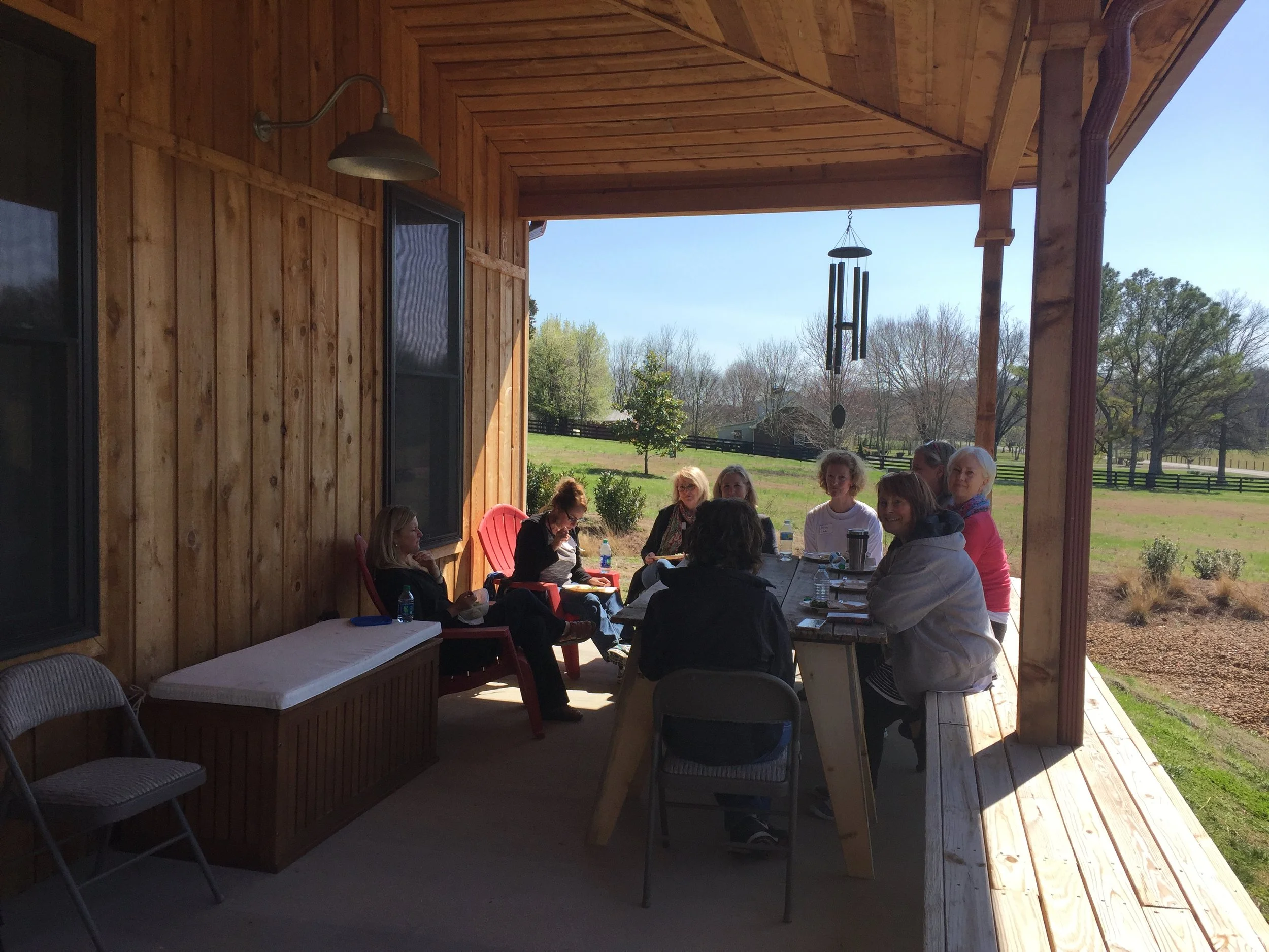 Eating lunch on the front porch at Anne Blair Brown's workshop