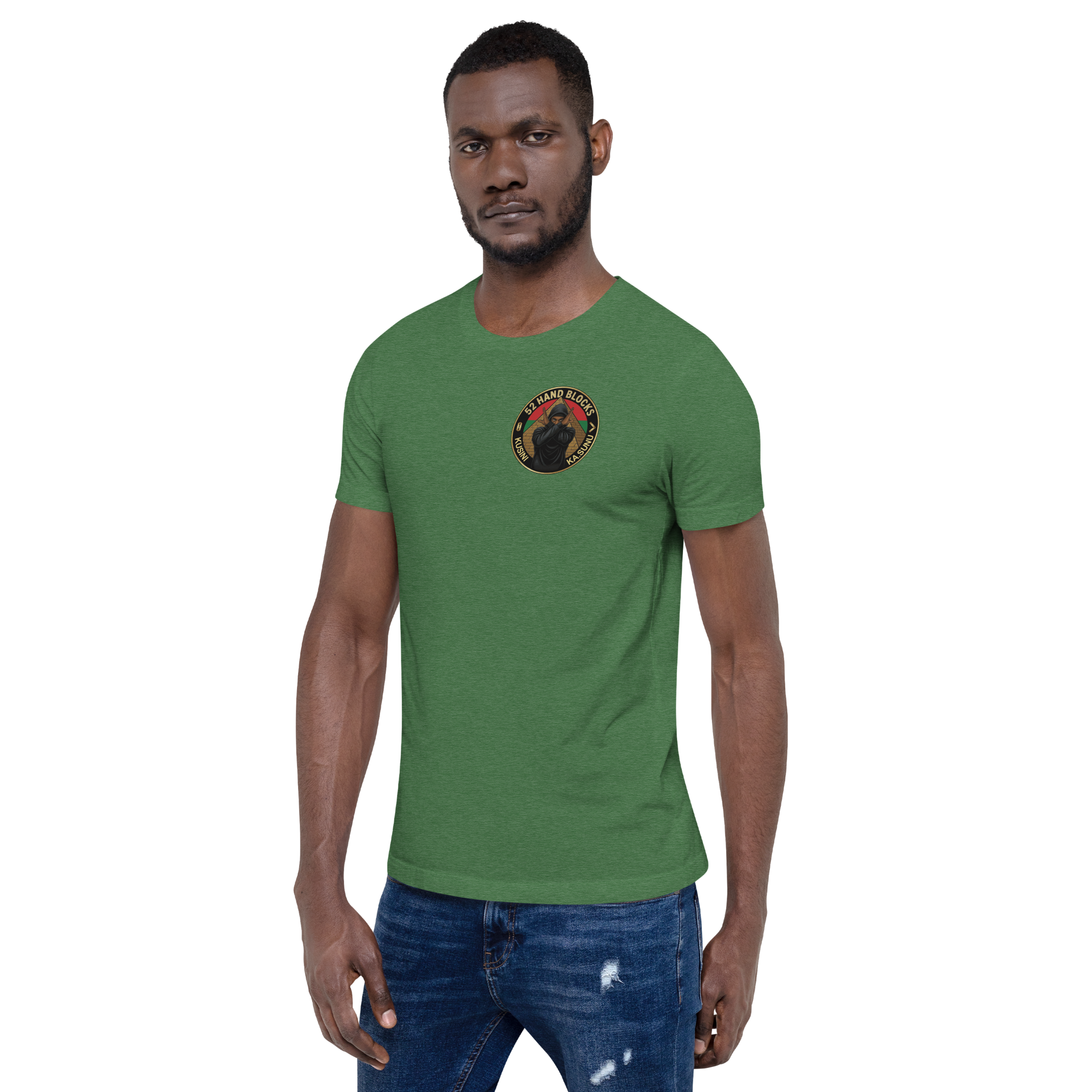 unisex-staple-t-shirt-heather-grass-green-left-front-69bdb0aca083b.png