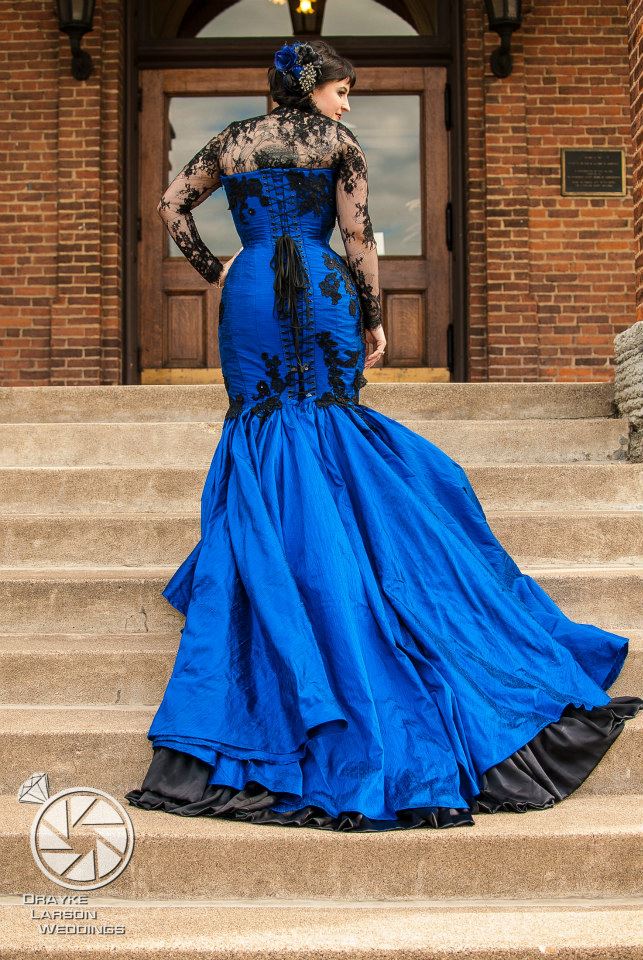 black and royal blue wedding dress