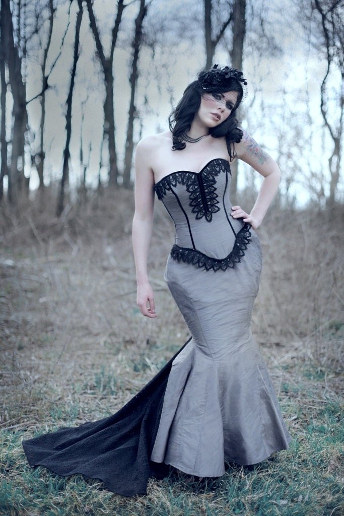 Gothic Wedding Dresses Mermaid Corset Bridal Gown Beaded with Black Lace  Applique · bridesdayprom · Online Store Powered by Storenvy