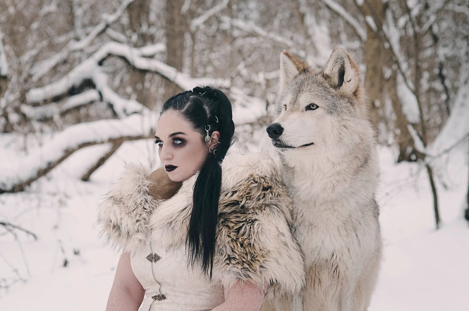 green emerald velvet dress Snow Queen with Wolves