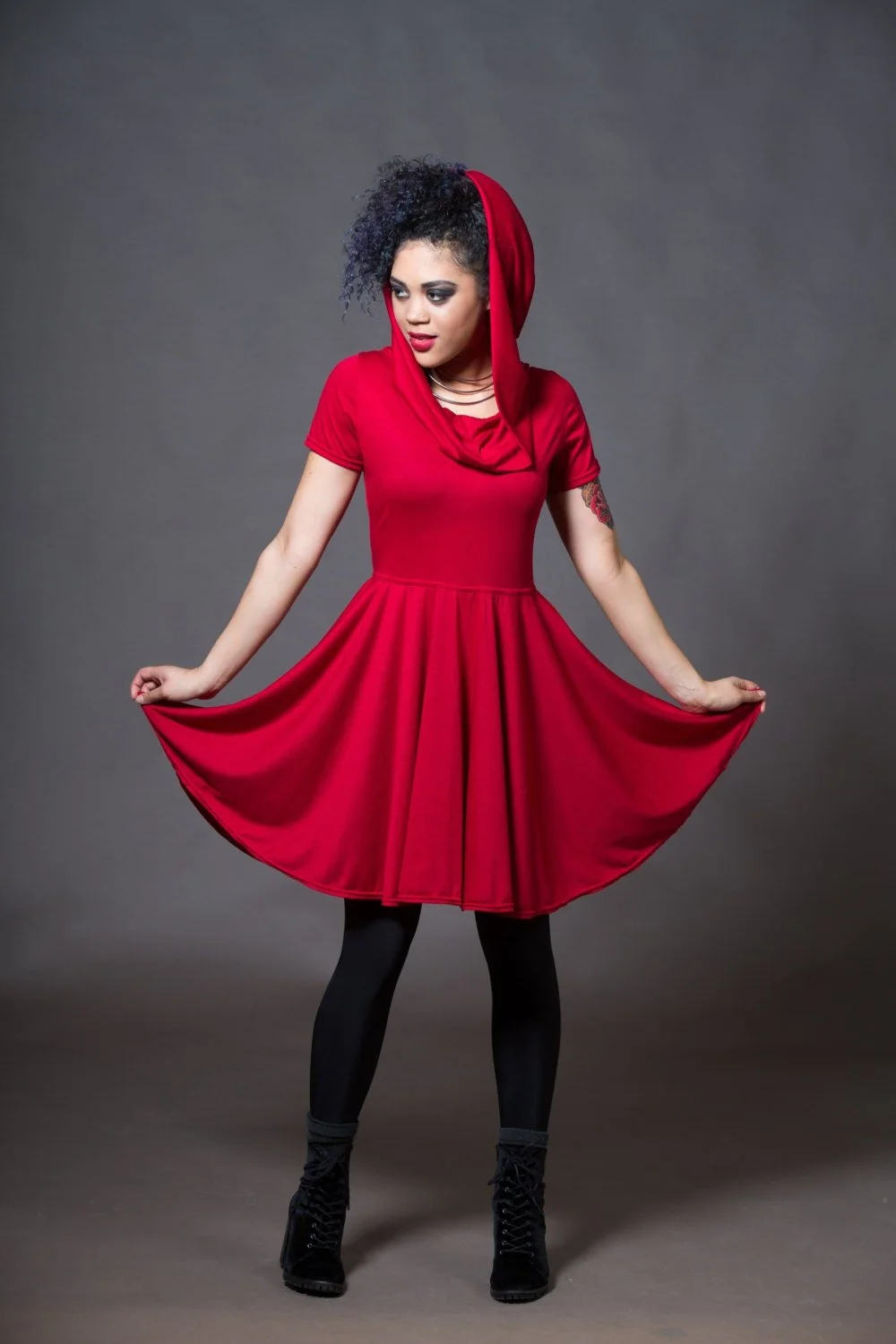 hooded skater dress KMKDesigns | Ethical Custom Dress Designers | Custom Costume Designer | Ethical Fashion Designer | St. Paul, MN