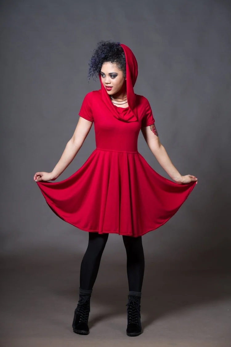 Skater Dress with Hooded Cowl