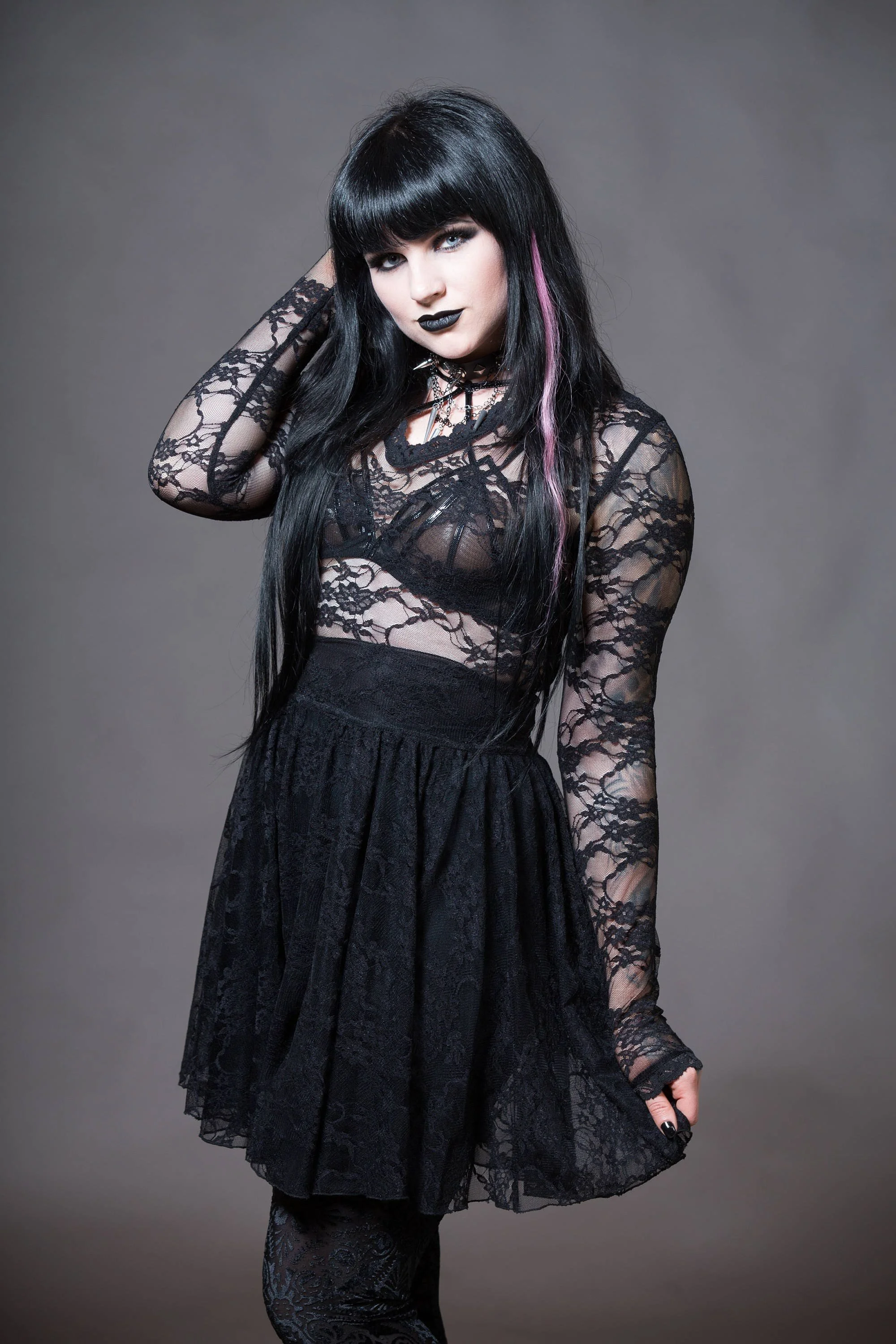 knee length dresses for ladies Black Lace Cut Out Detail Long Sleeve Mini Dress main image 0