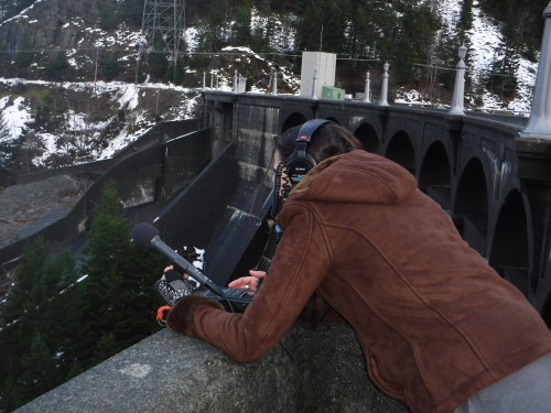 Hannah recording the echoes on Diablo Dam.