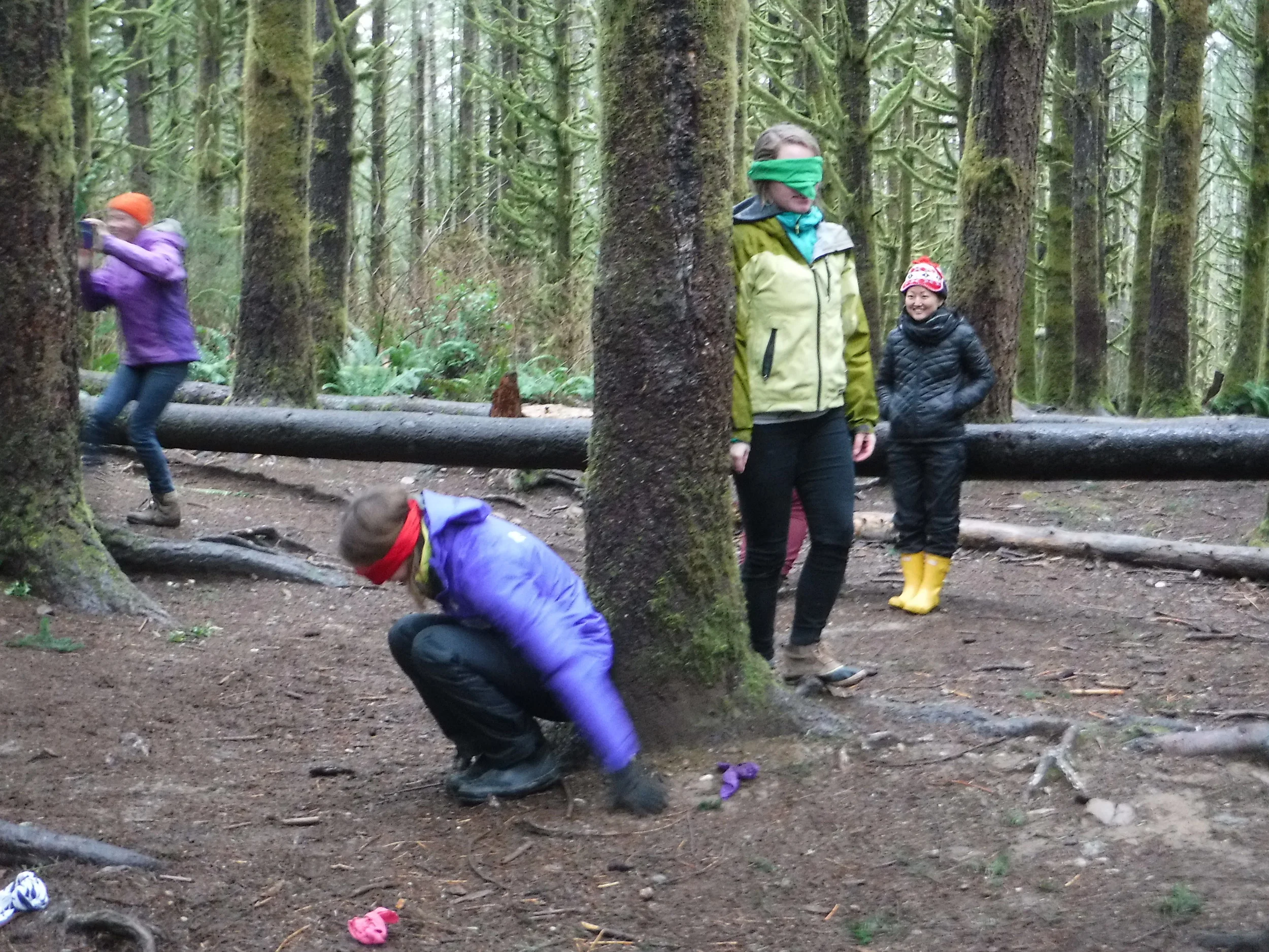 Our Emily Baronich (left in purple) and Kailyn Swarthout (EEC student) trying to hide from each other.