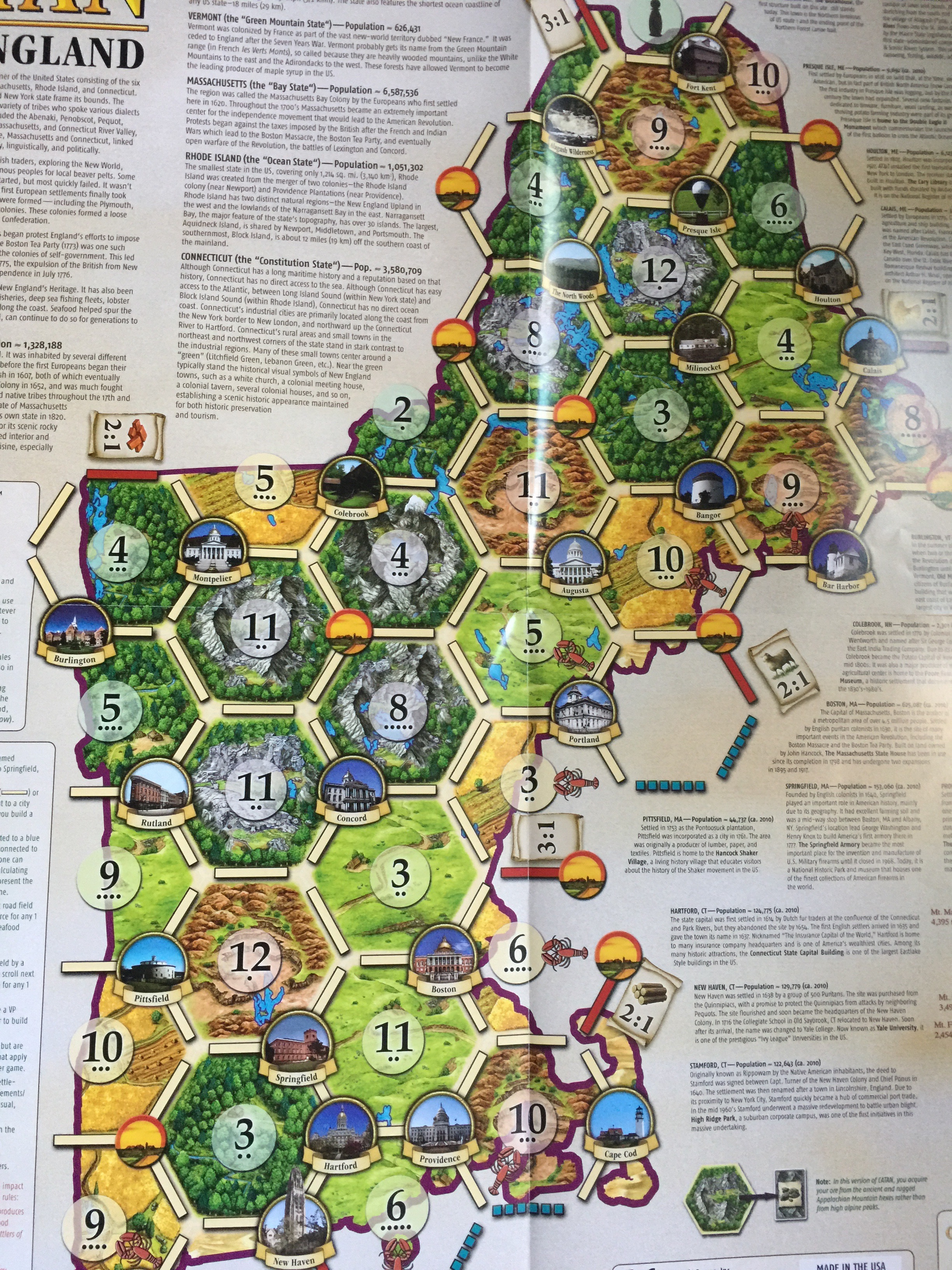 The geography of New England, as a board for Settlers of Catan.