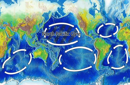 The North Pacific Gyre, home to the Great Pacific Garbage Patch. Photo courtesy of Wikimedia.