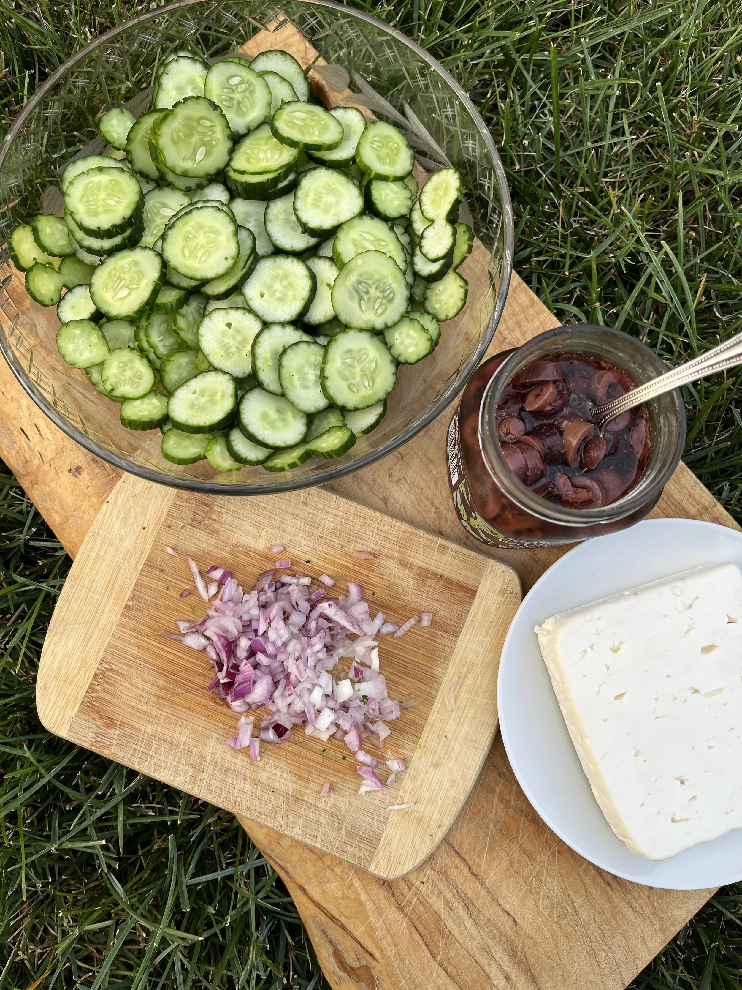 Cucumber Salad with Onions, Feta, and Olives