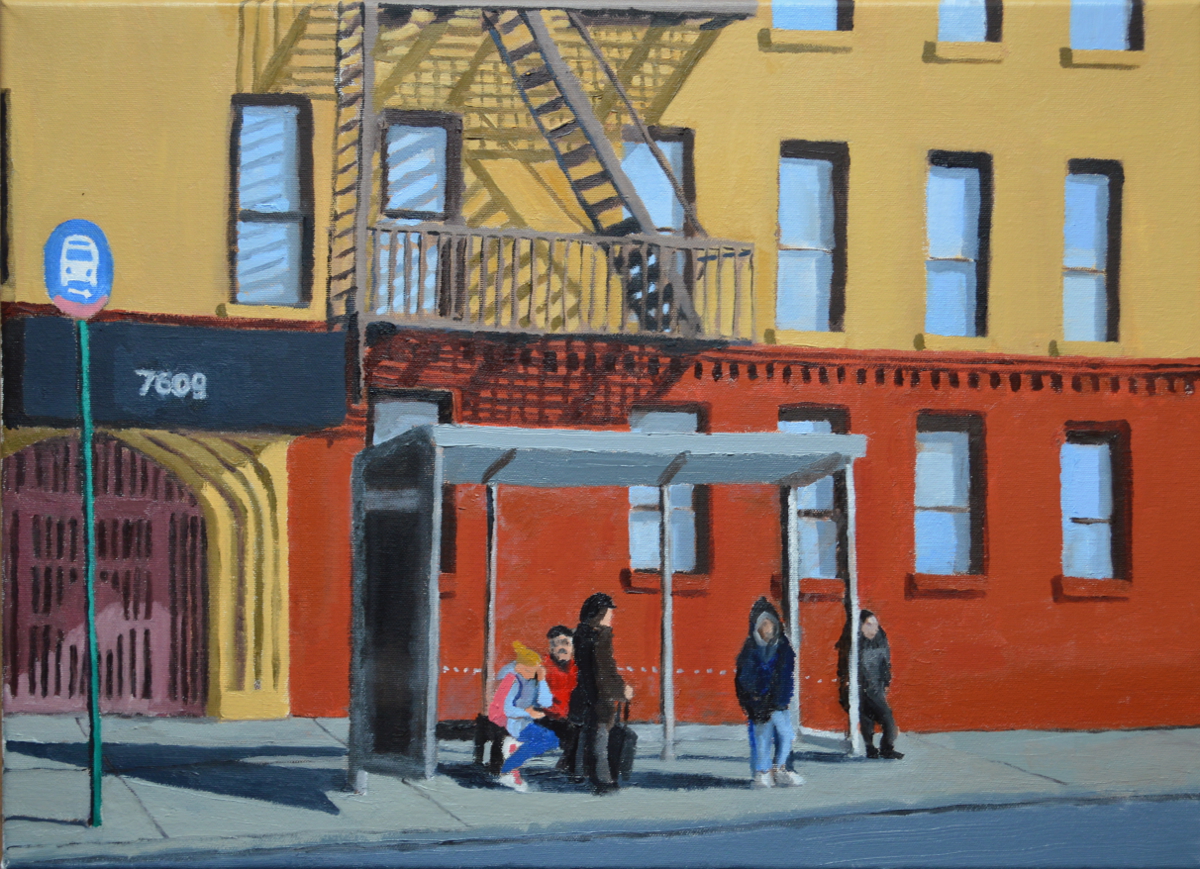 Bus Stop, oil on canvas, 16 by 22 inches, 2015.
