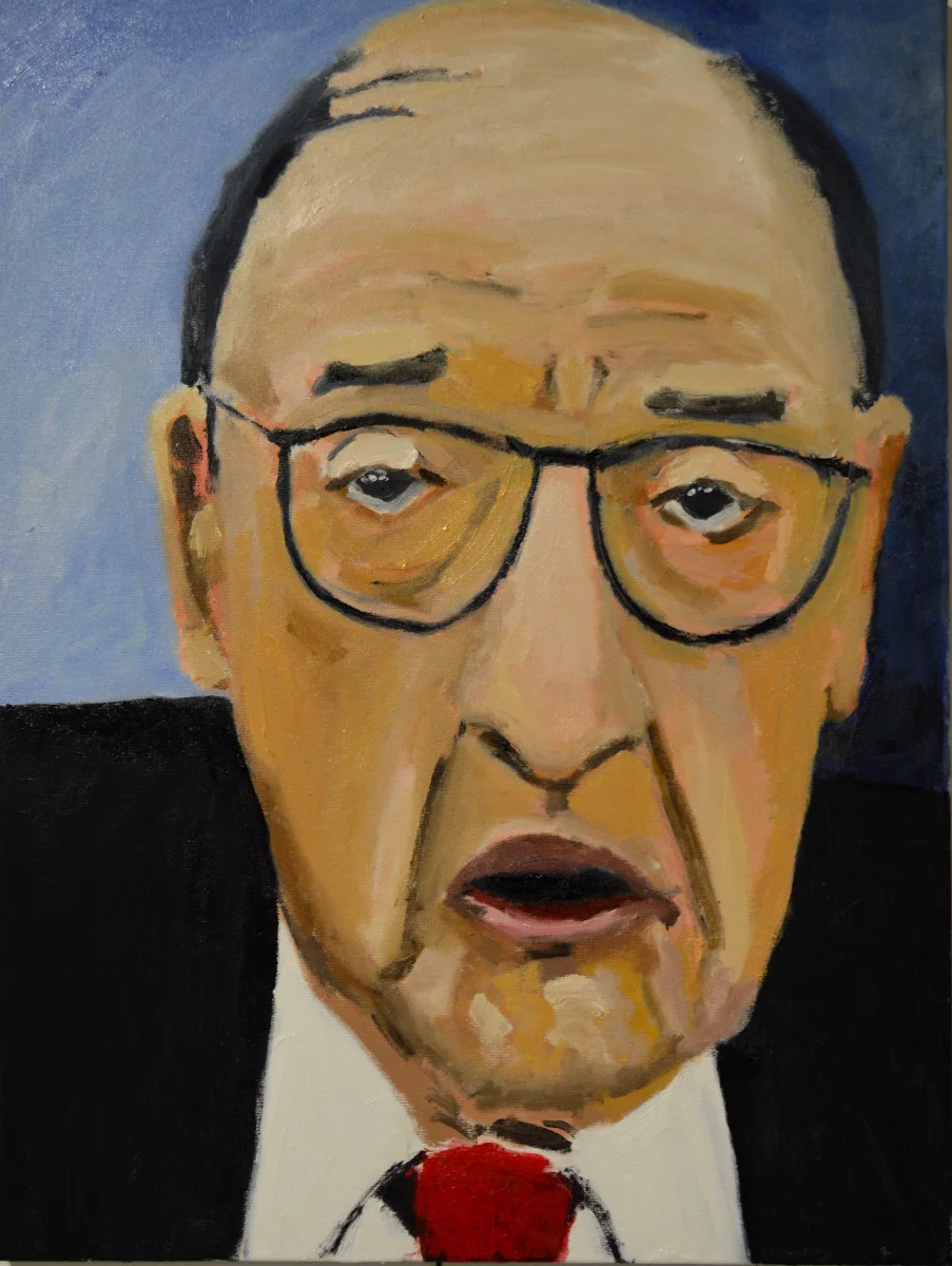 "Chairman Alan Greenspan, Believer", oil on canvas, 24 by 18 inches.
